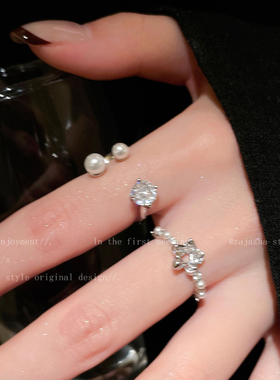 爆闪精致珍珠戒指女冬轻奢