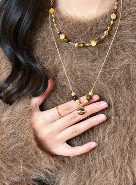 虎眼石星球抽拉项链女复古