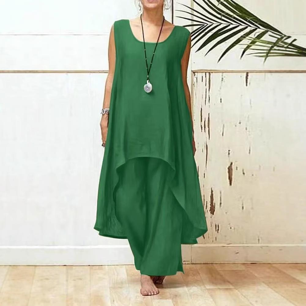 suit two-piece pants leg wide suit sleeveless irregular - 图2
