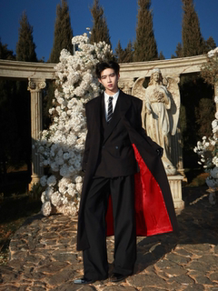 Satis red bottom hourglass coat, original design shoulder pads, waist-cinching long suit coat, heavyweight and high-end aura