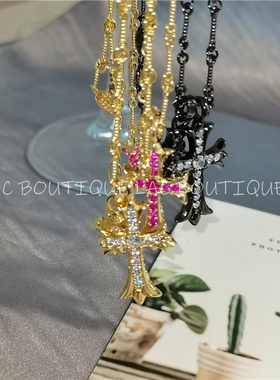 十字架项链女笑脸吊坠轻奢小众