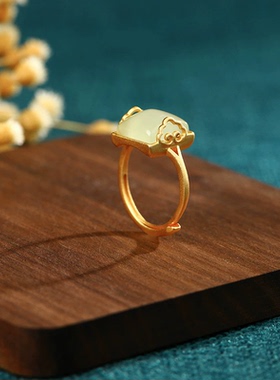国潮古法镀金祥云仿和田玉女气质简约复古小众优雅开口新中式戒指