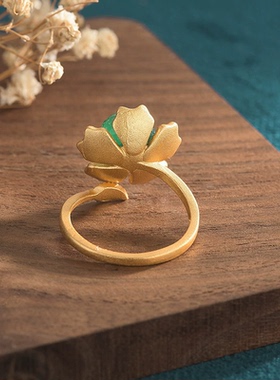 国潮冷珐琅工艺古法金葵花戒指