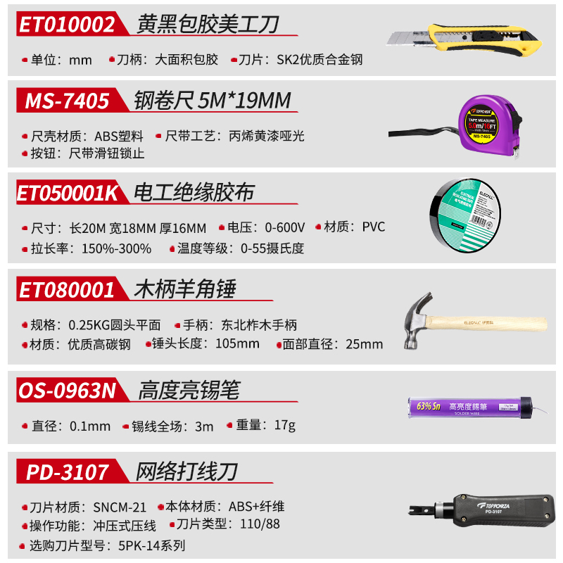 拓伏锐TF-FT003光纤通信网络安装检修工具组套装寻线25件套工具箱-图2