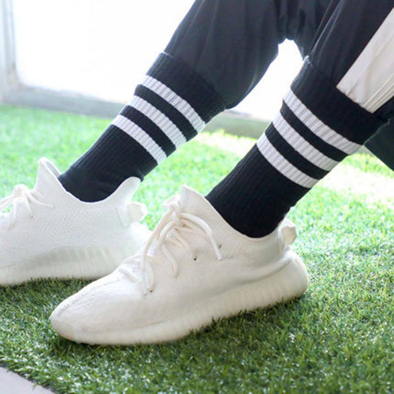 三条杠条纹袜子男女中筒袜春秋款网红运动外穿配鲨鱼裤黑白色长袜,淘宝优惠券,粉丝福利购,淘宝优惠卷