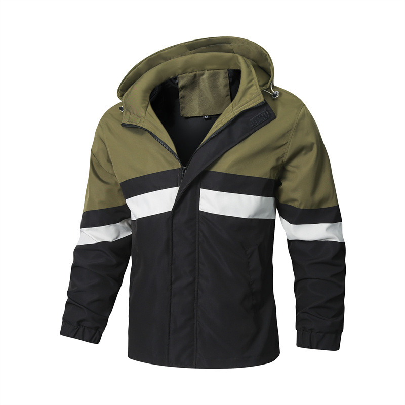 Jacket hooded windproof trend coat拼色夹克男连帽防风潮流外套 - 图0