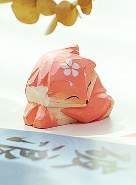 木雕狐狸小摆件家居车载饰品