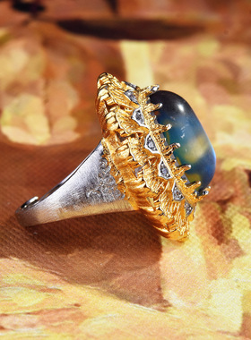 大利月光石戒指女古风指环饰品