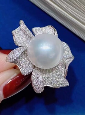 珍珠满钻戒指气质开口指环女ins