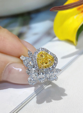 爱心黄钻戒指女小众设计开口指环