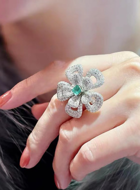 新品设计祖母绿戒指高级饰品百搭