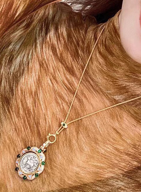 中古风古币系列彼得兔翻转项链