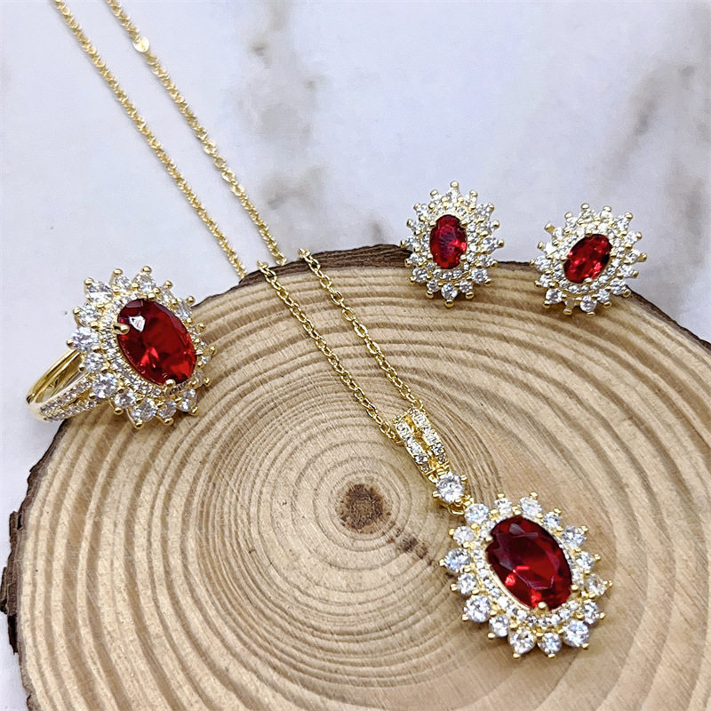 New necklace, earrings, ring, luxury colorful treasure jewelry