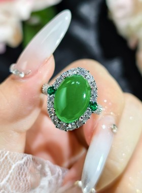 玉髓碧玉开口戒指女简约活口指环