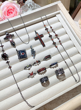 少女暗黑风小巧仿血红石戒指手链