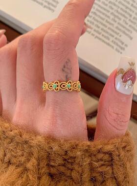 新中式浮翠流丹戒指花开口女戒