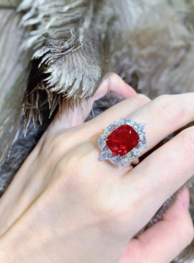 高级璀璨ins红宝石戒指女时尚