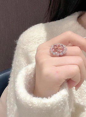 复古设计小众粉钻切开口指环戒指