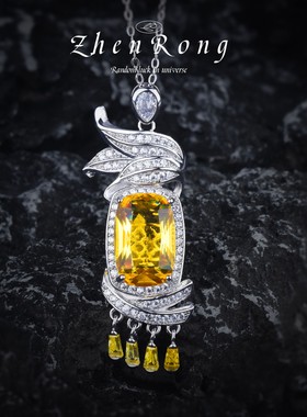 芬达色黄钻复古香水瓶流苏项链