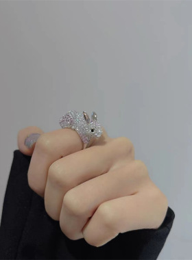 新品兔子戒指女百搭设计食指戒女