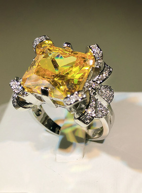 高碳钻开口戒指夸张时尚超闪指环