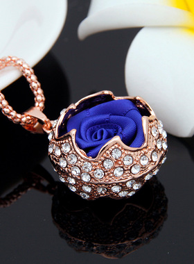 秋冬高档玫瑰花吊坠装饰项链女