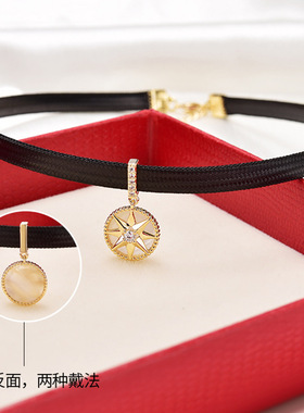 韩国choker罗盘项链女皮绳