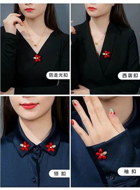 夏季红色花朵镶钻胸针小众设计