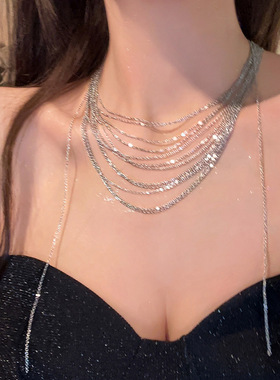 波光粼粼多层叠戴流苏项链2024