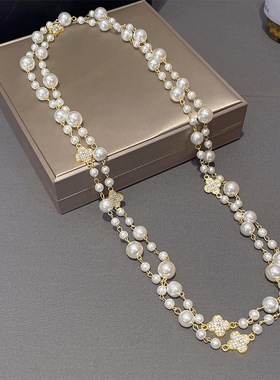 闪钻珍珠毛衣链2025年新款潮设计感小众长款高级感小香风长款项链