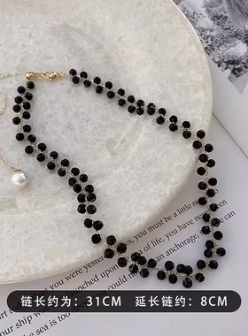 轻奢高级感黑色水晶项链女