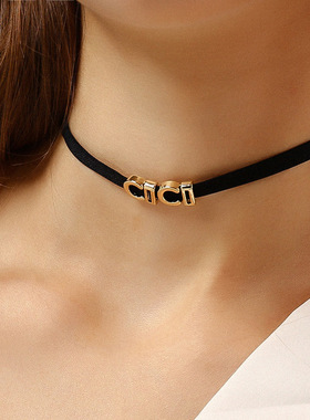 韩版新款choker锁骨链弹力黑绳