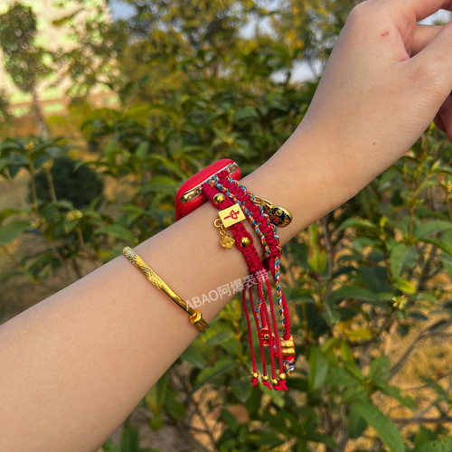 适用ApplewatchSE苹果手表表带招财纳福吞金编织红绳iwatchS9表带 - 图1