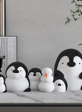 新款治愈北极企鹅一家子小动物