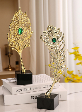 高级感摆件轻奢孔雀羽毛工艺品