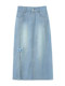 Women's washed distressed slit denim skirt