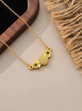 三环圆球项链女微镶镂空设计气质