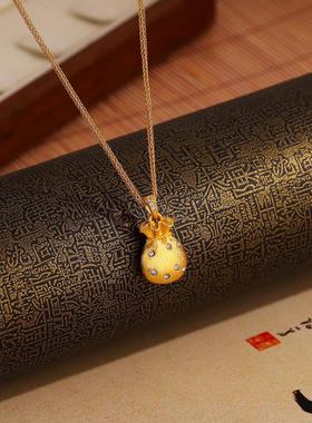 点钻拉丝小福袋吊坠项链时尚