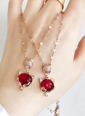 狐狸红色项链个性时尚镶钻高级感