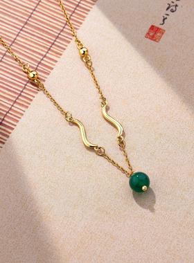 弧形绿玛瑙转运珠项链女时尚小众