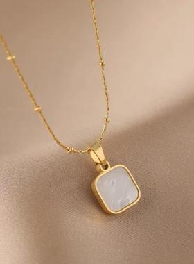 简约百搭白色黑色几何方块项链女