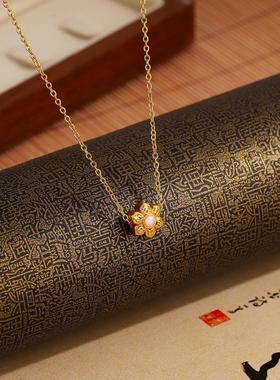 粉色梅花吊坠项链女款气质时尚