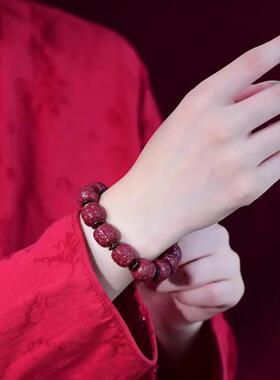 朱砂紫金砂回纹珠手链老型桶珠款