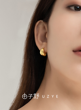 由子野925银镀18K真金女水滴耳钉