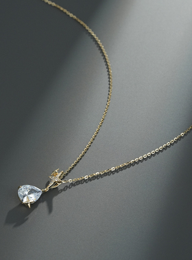 双11新品大颗晶钻金色项链925银