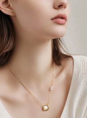 一撇一捺贝母925银金色轻奢项链