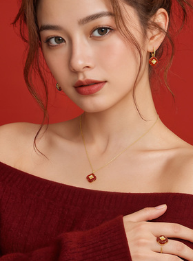 一撇一捺柿子红玛瑙项链女红色