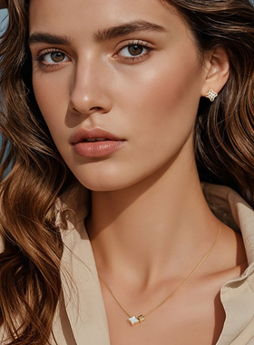 一撇一捺YPYN四叶花项链女925银白色母贝吊坠金色锁骨链甜美风