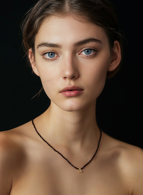 一撇一捺YPYN黑尖晶项链女黑色珠串颈饰经典款通勤百搭小香风复古