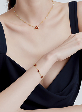 一撇一捺红色小花花手链925银